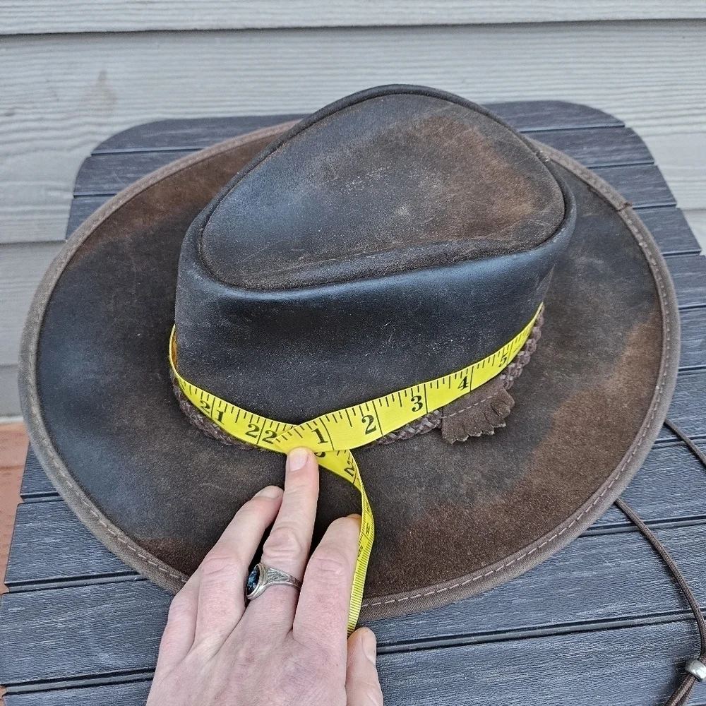 Zephyr Outback Western Rancher Hat Smooth Brown Leather w/ Chin Strap Vintage M